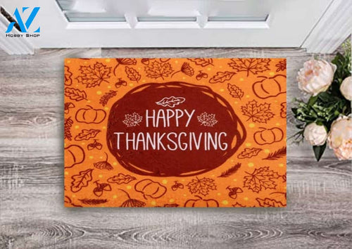 Happy Thanksgiving Orange Background Prited Pattern Floor Rug Indoor and Outdoor Mat Entrance Rug Sweet Home Decor Housewarming Gift for Friend Family