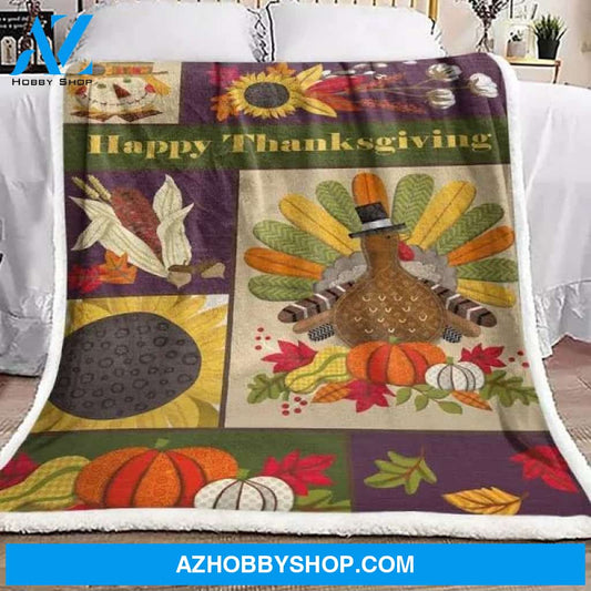 Happy Thanksgiving SherpaTurkey Fleece Blanket Gift For People Home Decor Bedding Couch Sofa Soft And Comfy Cozy