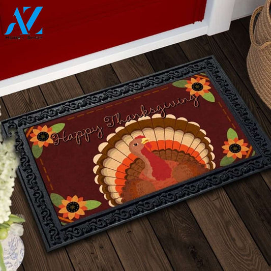 Happy Thanksgiving Turkey and Sunflowers Doormat - 18" x 30"