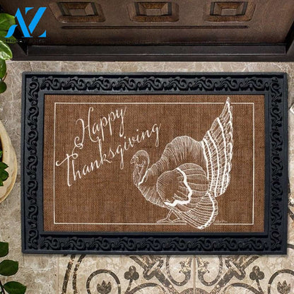 Happy Thanksgiving Turkey Burlap Doormat - 18" x 30"