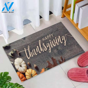 Happy Thanksgiving With Grey Background Doormat Welcome Mat Housewarming Gift Home Decor Funny Doormat Gift Idea