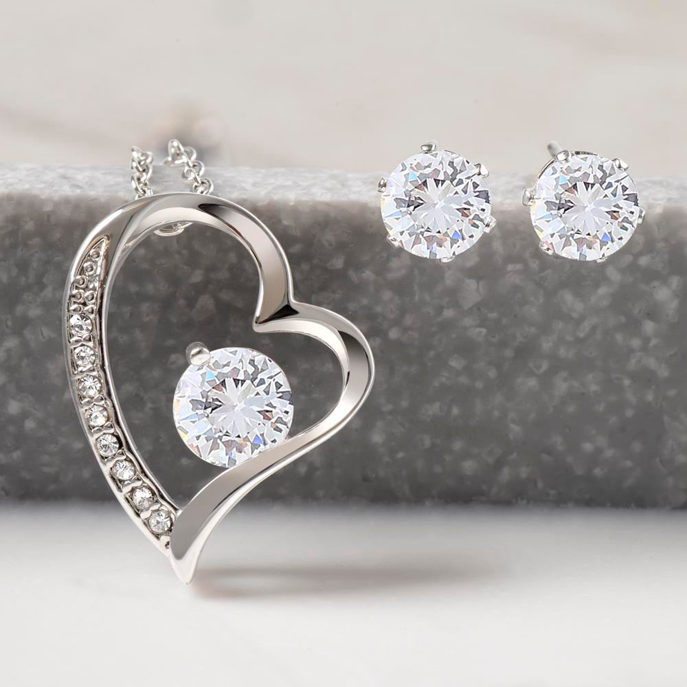 Happy Valentine's Day Babe Forever Love Heart Necklace And Earring Set