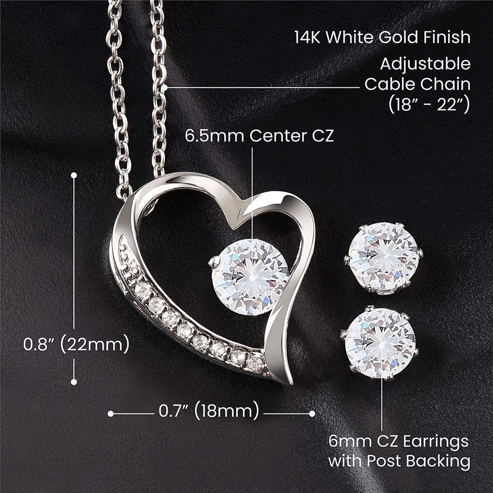 Happy Valentine's Day Babe Forever Love Heart Necklace And Earring Set