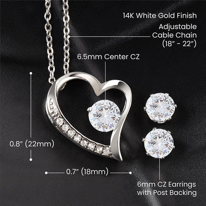 Happy Valentine's Day Babe Forever Love Heart Necklace And Earring Set