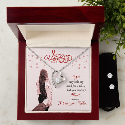 Happy Valentine's Day Babe Forever Love Heart Necklace And Earring Set