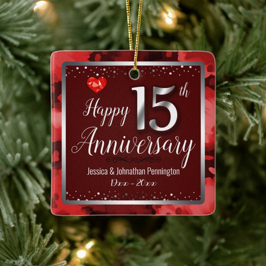 Happy 15Th Wedding Anniversary Custom Name Ceramic Ornament
