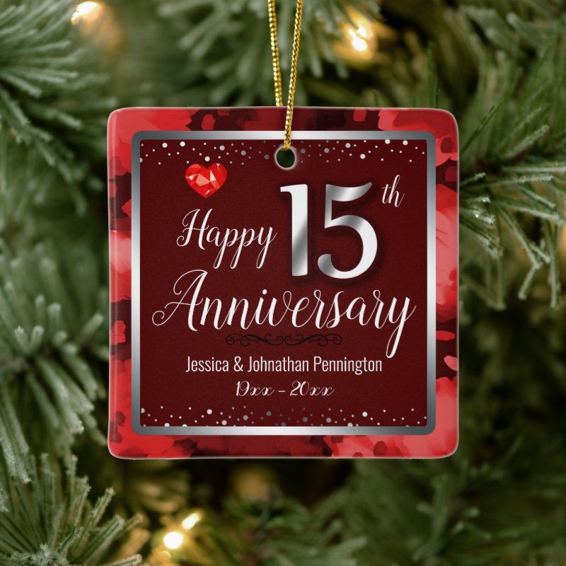 Happy 15Th Wedding Anniversary Custom Name Ceramic Ornament