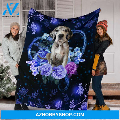 Harlequin Great Dane Premium Blanket Flower Fleece Blanket