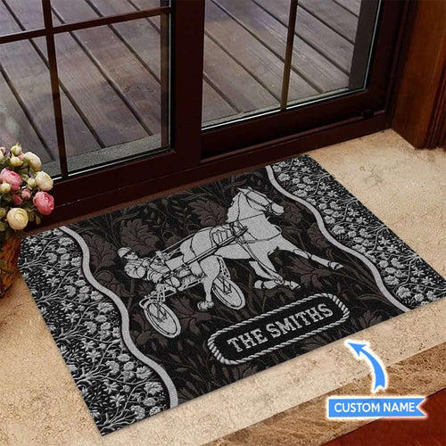 Harness Racing  Black Personalized Custom Name Doormat Welcome Mat
