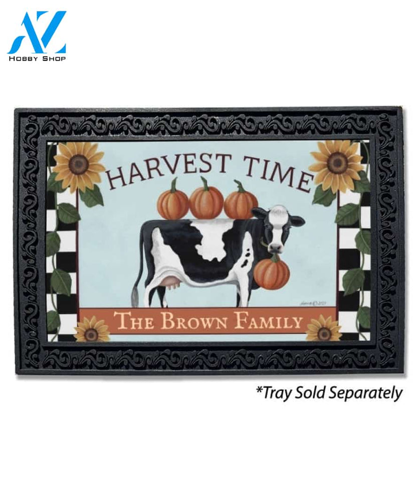 Harvest Time Cow Personalized Doormat - 18" x 30"