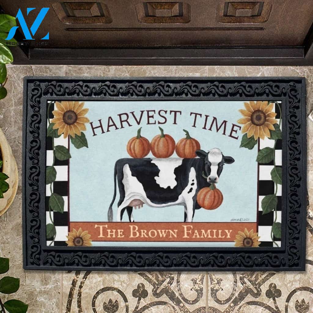 Harvest Time Cow Personalized Doormat - 18" x 30"