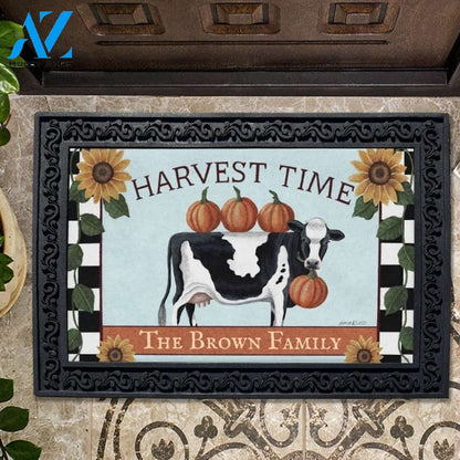 Harvest Time Cow Personalized Doormat - 18" x 30"