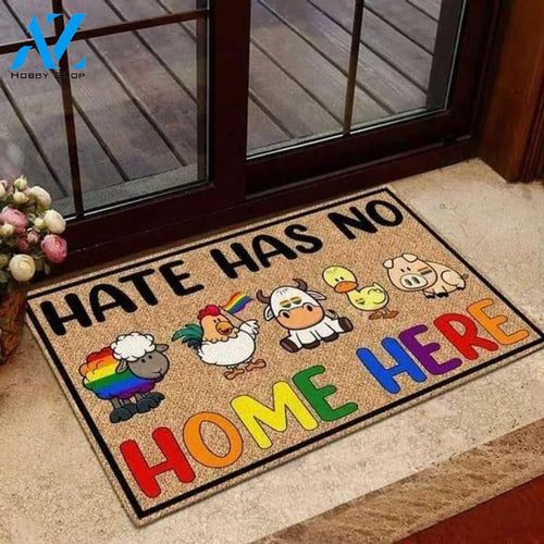 Hate Has No Home Here Chicken Sheep Animal Doormat Welcome Mat Farm Rug Farmer House Decor Housewarming Gift Gift for Famer Friend for Farm Animal Lovers