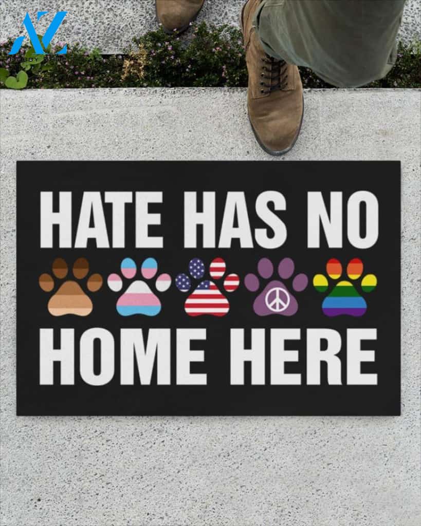 Hate Has No Home Here Dog Paw LGBT Doormat Peace Sign | Welcome Mat | House Warming Gift