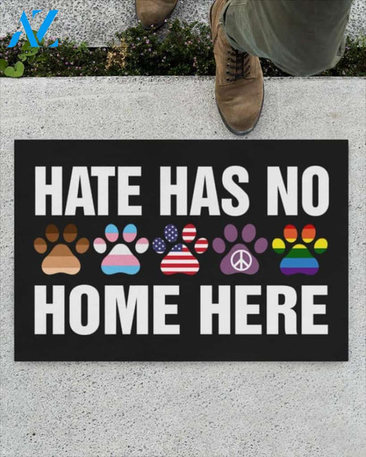 Hate Has No Home Here Dog Paw LGBT Doormat Peace Sign | Welcome Mat | House Warming Gift