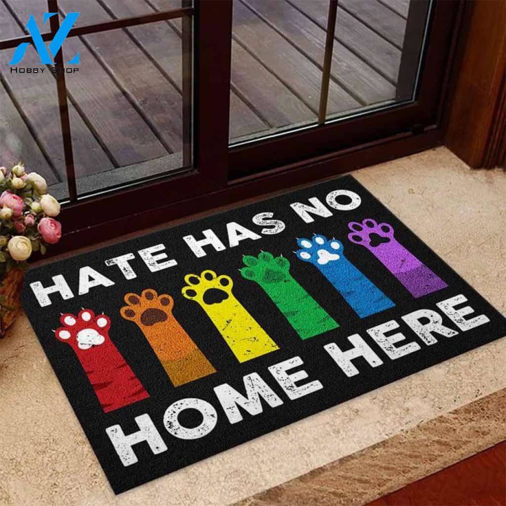 Hate Has No Home Here Doormat, Kindness Sayings Rug, Colorful Cat Leg Mat, New Home Gift, Equality Rug, LGBT Mat Gift , Front Door Mat