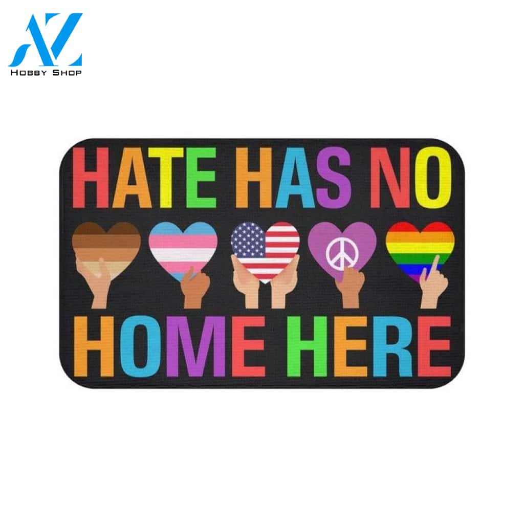 Hate Has No Home Here Equality Black Pride Lgbt Pride Patriotic Hippie Mat & Door mat - Custom Welcome Mat, LGBT Mat Gift, Closing Gift