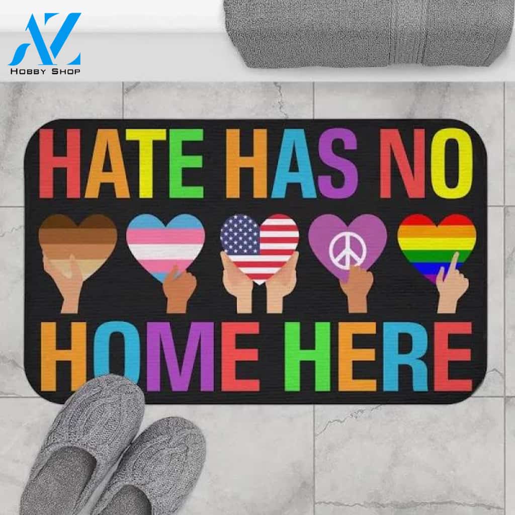 Hate Has No Home Here Equality Black Pride Lgbt Pride Patriotic Hippie Mat & Door mat - Custom Welcome Mat, LGBT Mat Gift
