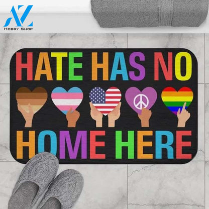 Hate Has No Home Here Equality Black Pride Lgbt Pride Patriotic Hippie Mat & Door mat - Custom Welcome Mat, LGBT Mat Gift