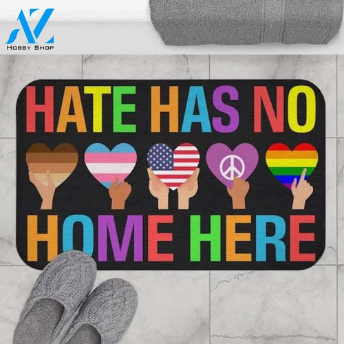 Hate Has No Home Here Equality Black Pride Lgbt Pride Patriotic Hippie Mat & Door mat - Custom Welcome Mat, LGBT Mat Gift