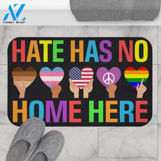 Hate Has No Home Here Equality Black Pride Lgbt Pride Patriotic Hippie Mat & Door mat - Custom Welcome Mat, LGBT Mat Gift