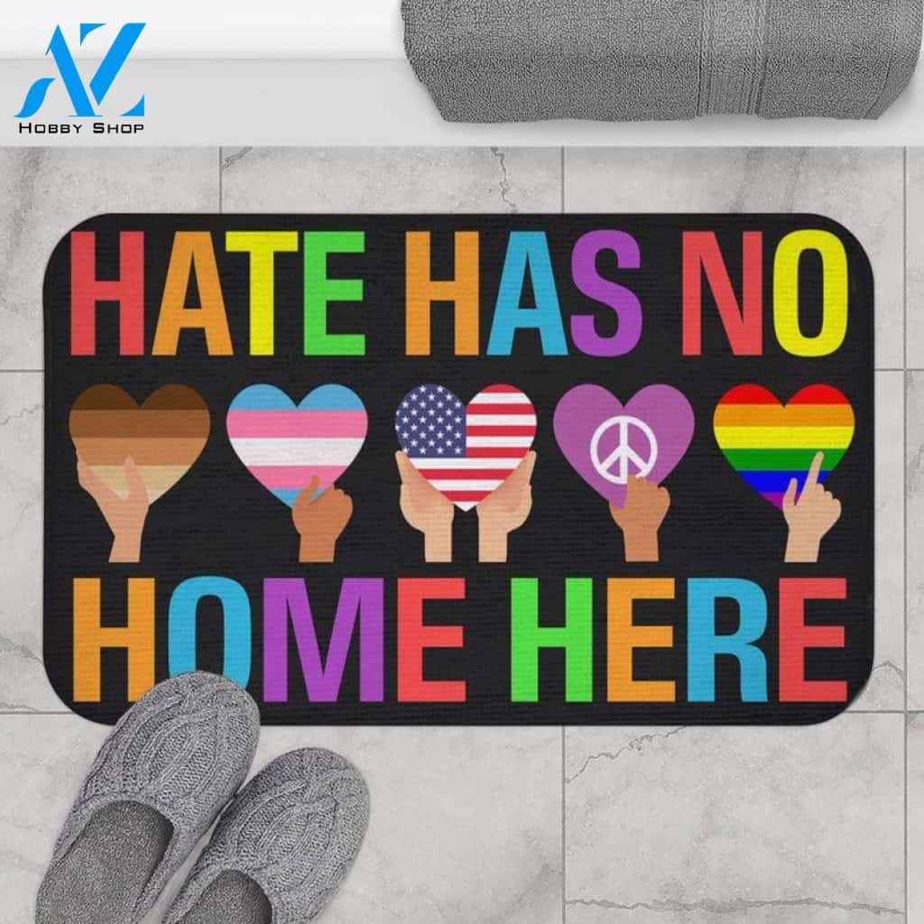 Hate Has No Home Here Equality Black Pride Lgbt Pride Patriotic Hippie Mat & Door mat - Custom Welcome Mat, LGBT Mat Gift, Closing Gift