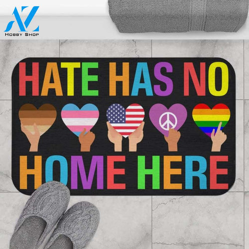 Hate Has No Home Here Equality Black Pride Lgbt Pride Patriotic Hippie Mat & Door mat - Custom Welcome Mat, LGBT Mat Gift, Closing Gift