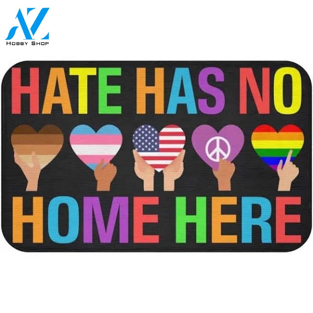 Hate Has No Home Here Equality Black Pride Lgbt Pride Patriotic Hippie Mat & Door mat - Custom Welcome Mat, LGBT Mat Gift