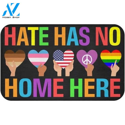 Hate Has No Home Here Equality Black Pride Lgbt Pride Patriotic Hippie Mat & Door mat - Custom Welcome Mat, LGBT Mat Gift