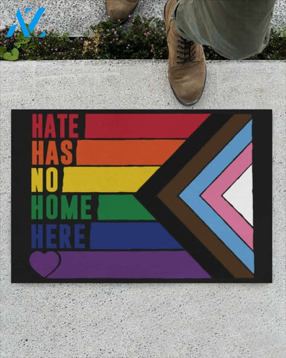 Hate Has No Home Here Progress Pride Flag Indoor And Outdoor Doormat Warm House Gift Welcome Mat Gift For Friend Family