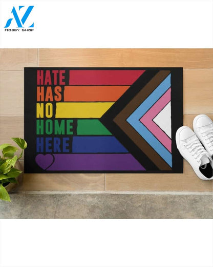 Hate Has No Home Here Progress Pride Flag Indoor And Outdoor Doormat Warm House Gift Welcome Mat Gift For Friend Family