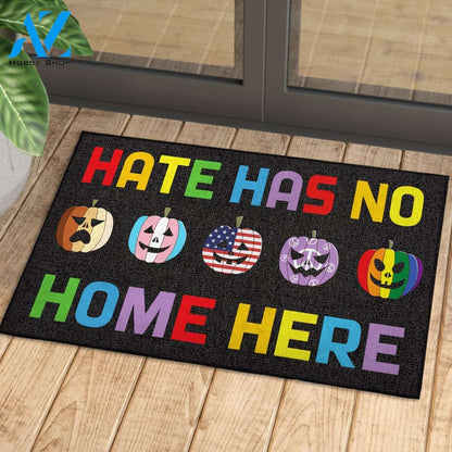 Hate Has No Home Here Pumpkin LGBT Equality Halloween Doormat Gift For Friend Family Home Decor Warm House Gift Welcome Mat