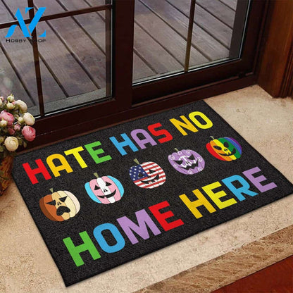 Hate Has No Home Here Pumpkin LGBT Equality Halloween Doormat Gift For Friend Family Home Decor Warm House Gift Welcome Mat