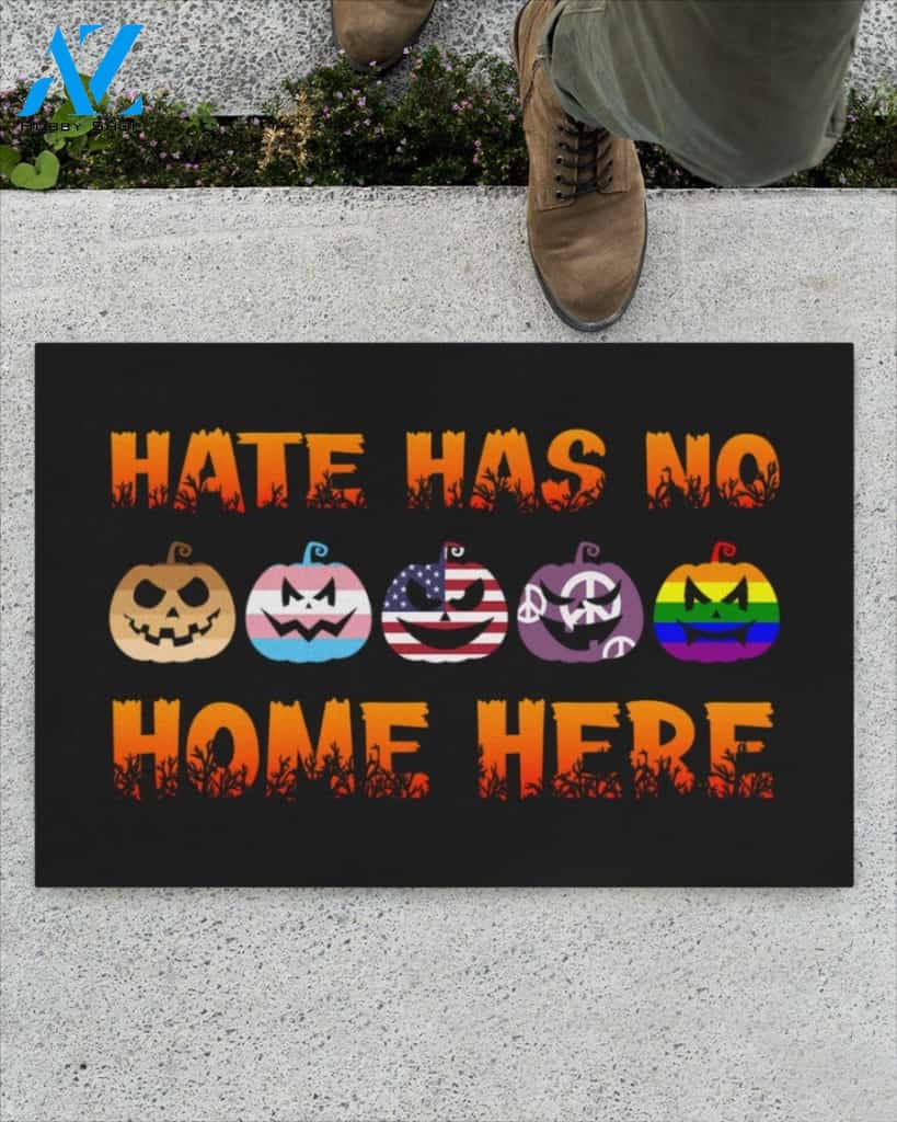 Hate Hate No Home Here Pumpkin Equality Halloween Funny Doormat Gift For Friend Family Home Decor Warm House Gift Welcome Mat