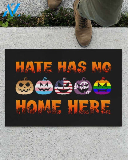 Hate Hate No Home Here Pumpkin Equality Halloween Funny Doormat Gift For Friend Family Home Decor Warm House Gift Welcome Mat