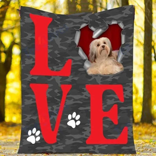 Havanese Dog Love Valentine's Day Fleece Blanket Home Decor Bedding Couch Sofa Soft And Comfy Cozy
