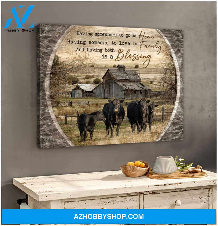 Having Both Is A Blessing Angus Cows, Beautiful Farmhouse Canvas Wall Art