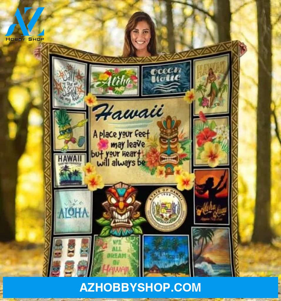 Hawaii A Place Your Feet May Leave Beach Aloha Blanket Ultra Soft Optional Personalized Custom