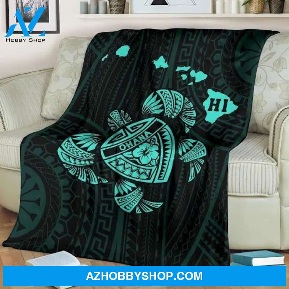 Hawaii Turtle Hibiscus Map Turquoise CLH2612218F Blanket