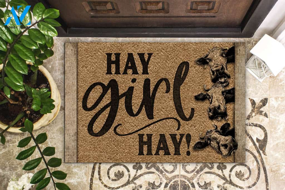 Hay Girl Hay Cow Indoor And Outdoor Doormat Welcome Mat Housewarming Gift Home Decor Funny Doormat Gift Idea