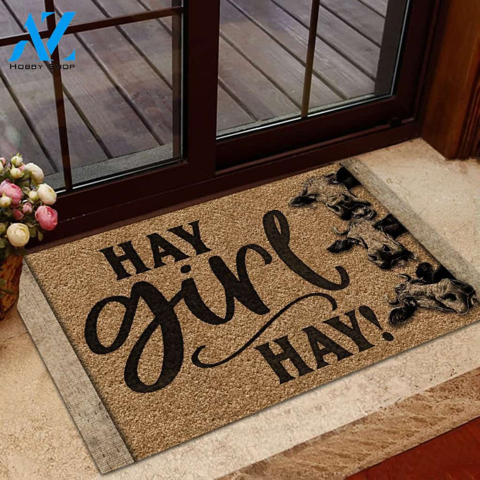 Hay Girl Hay Cow Indoor And Outdoor Doormat Welcome Mat Housewarming Gift Home Decor Funny Doormat Gift Idea