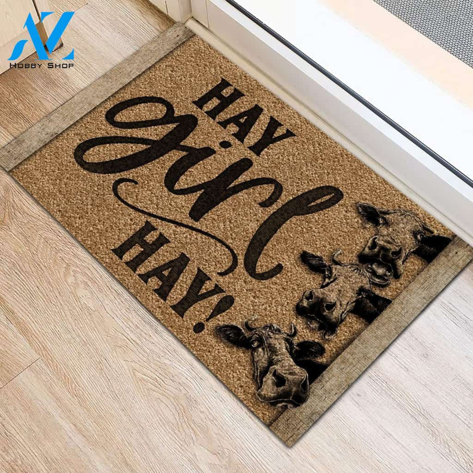 Hay Girl Hay Cow Indoor And Outdoor Doormat Welcome Mat Housewarming Gift Home Decor Funny Doormat Gift Idea