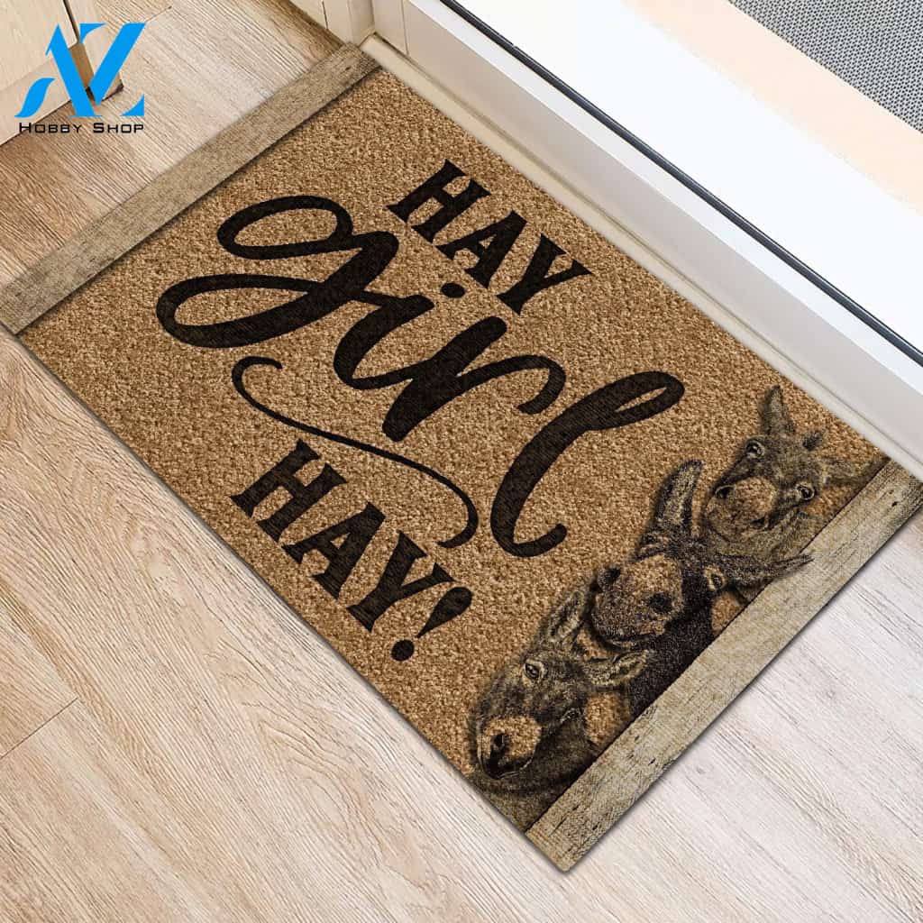 Hay Girl Hay Donkey Doormat Welcome Mat House Warming Gift Home Decor Funny Doormat Gift Idea