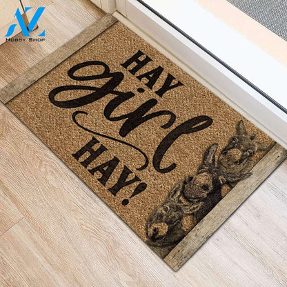 Hay Girl Hay Donkey Doormat Welcome Mat House Warming Gift Home Decor Funny Doormat Gift Idea