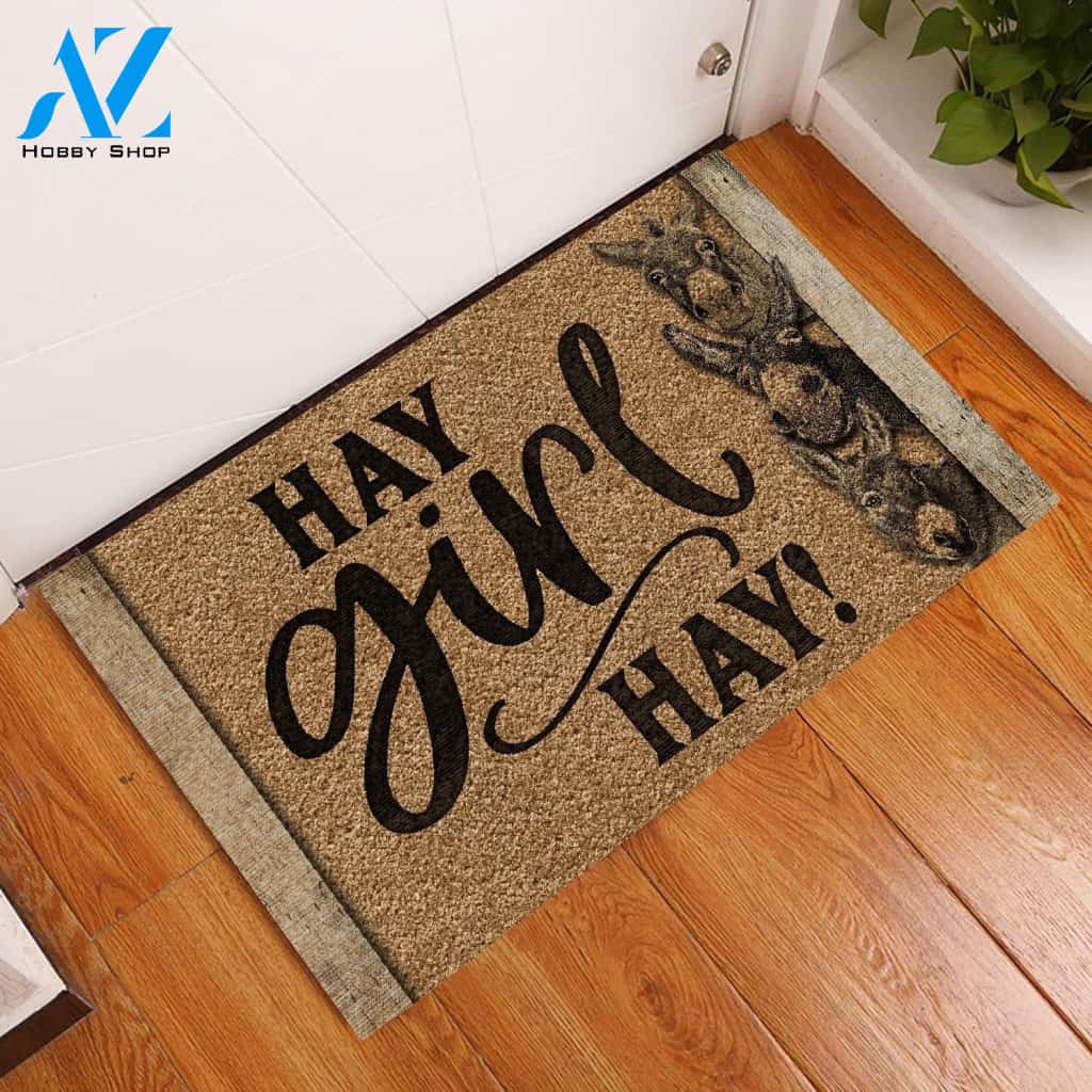 Hay Girl Hay Donkey Doormat Welcome Mat House Warming Gift Home Decor Funny Doormat Gift Idea