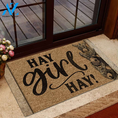 Hay Girl Hay Donkey Doormat Welcome Mat House Warming Gift Home Decor Funny Doormat Gift Idea
