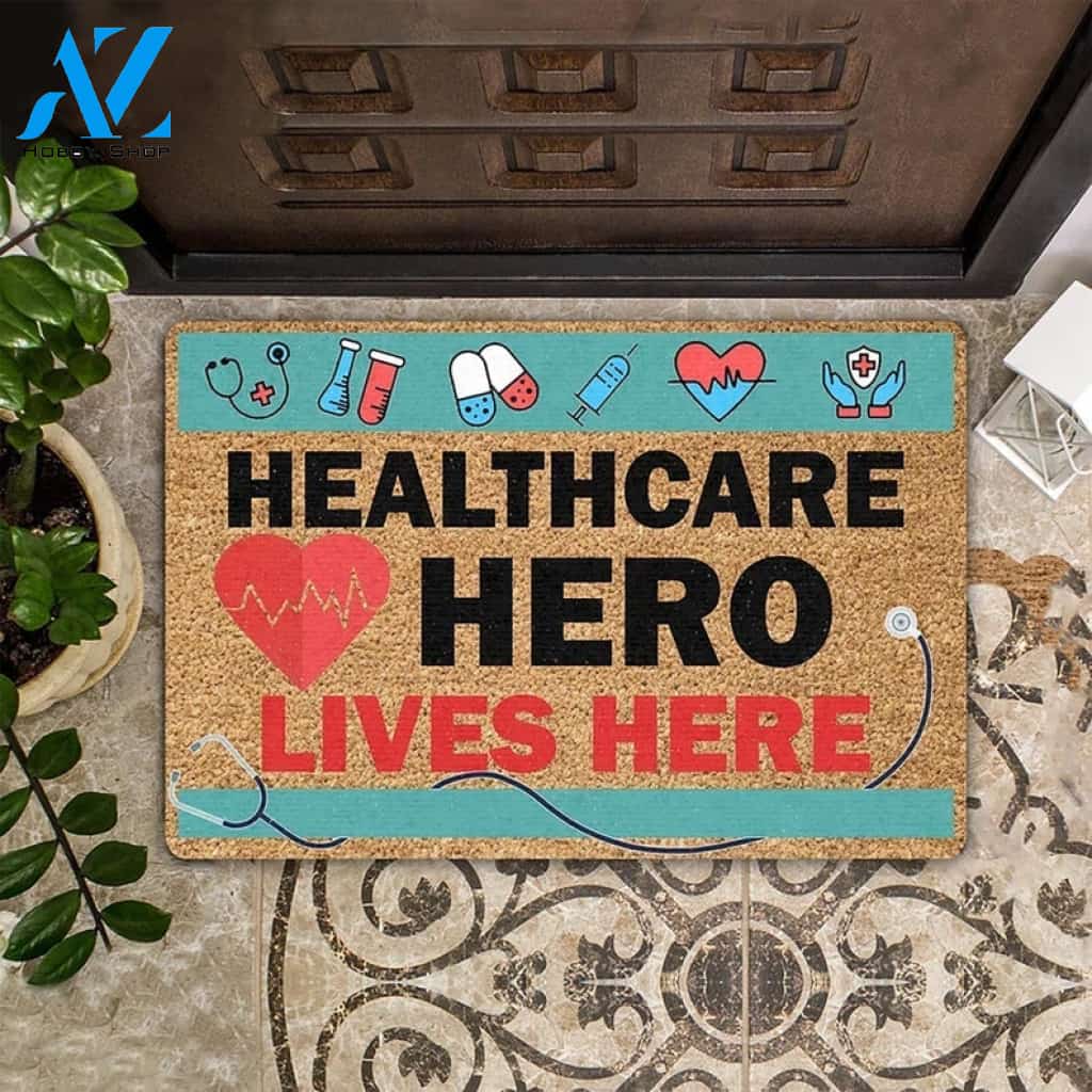 Healthcare Hero Lives Here Doormat Hunting, Indoor And Outdoor Doormat Warm House Gift Welcome Mat Gift For Friend Family