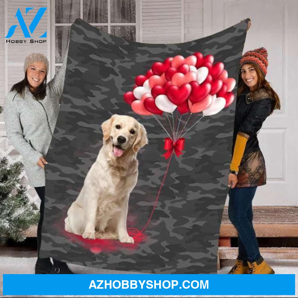 Heart Balloon Fly Labrador Dog Lovers Gift Fleece Blanket - Quilt Blanket