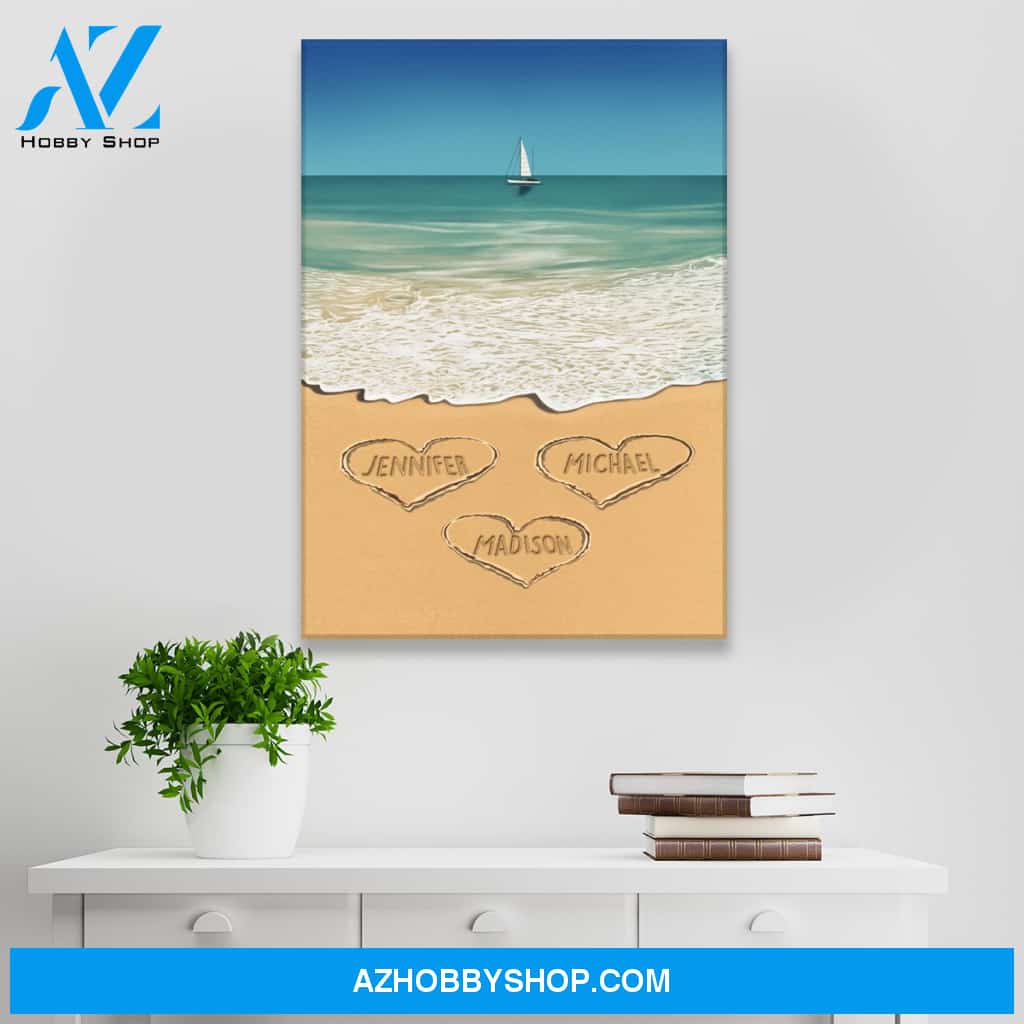 Heart in Sand Multi-Names Premium Canvas
