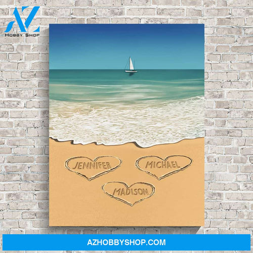Heart in Sand Multi-Names Premium Canvas